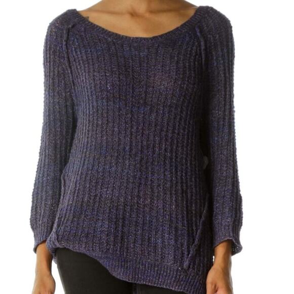 Free People dark plum cable knit sweater long sleeve size medium purple - Picture 2 of 9